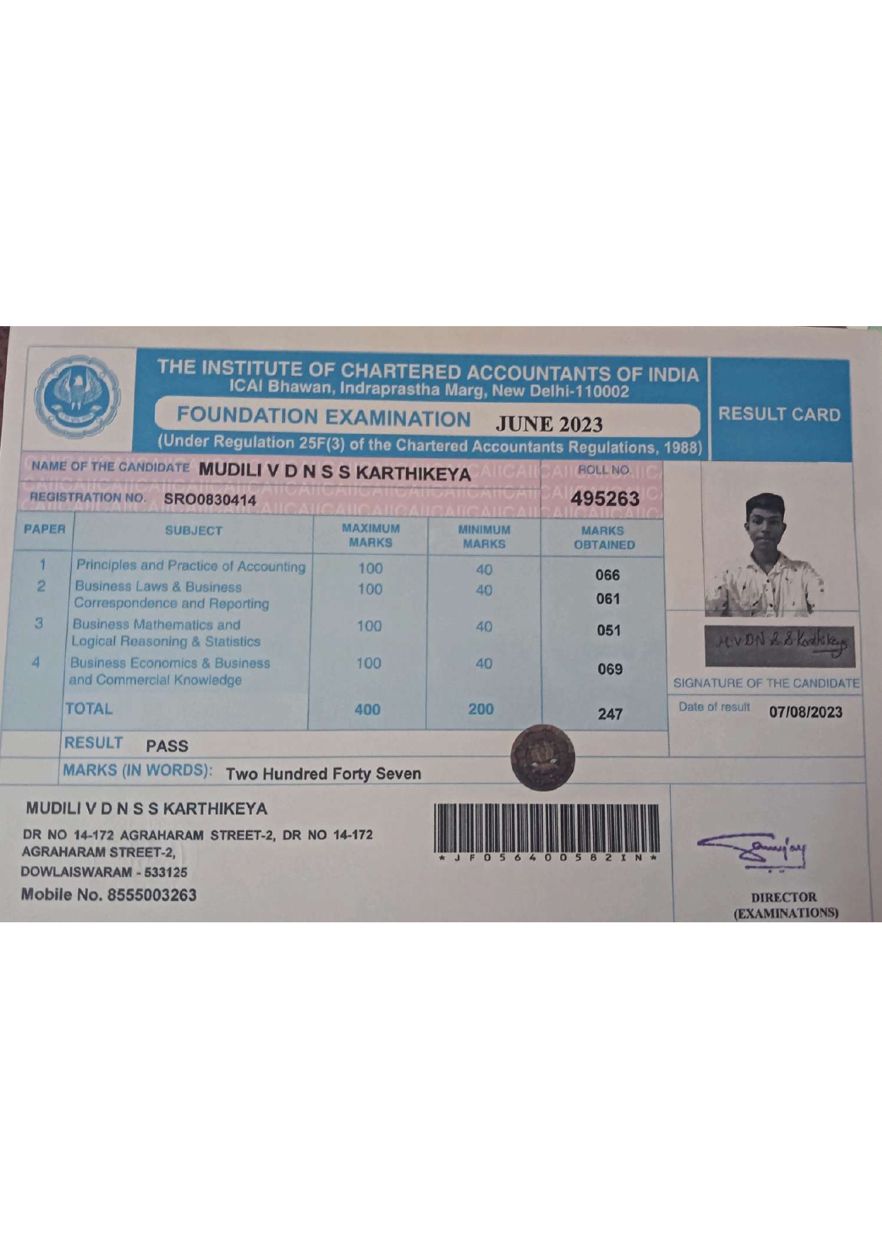 CA Foundation Certificate